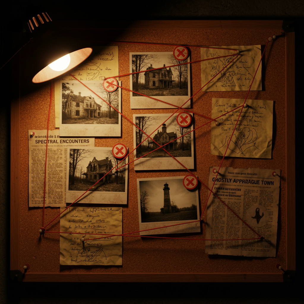 Investigation evidence board with red string connections